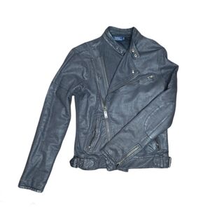 Polo Ralph Lauren Black Faux Leather Moto Jacket Medium Quilted Lining Motorcyle